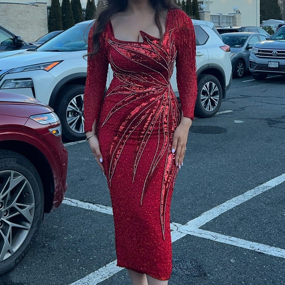 Red vintage beaded dress